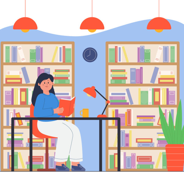 21683872 Young lady student reading book studying in interior of library 600x600